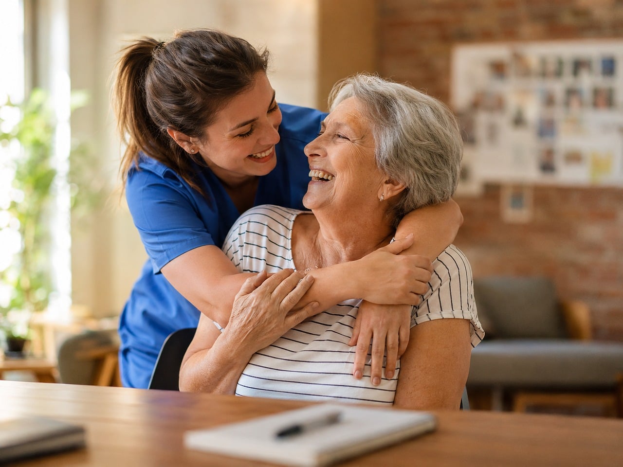 Caregiver speaking with a senior during an in-home healthcare consultation in Baltimore, MD.